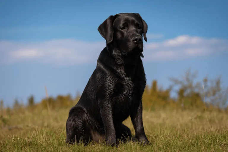 Black Labrador Sitting on a field